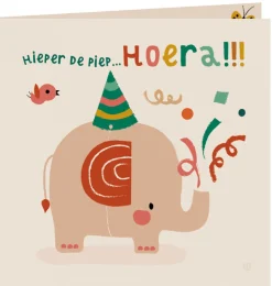 By- Bora kaart met envelop / Hoera olifant