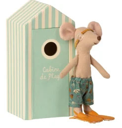 Maileg beach muis big brother met strandhokje
