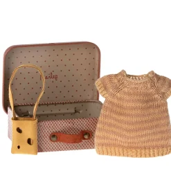 Maileg gebreide jurk met kaastas big sister muis + een metalen koffertje