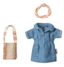 Maileg kledingset moeder muis / denim jurk + tas + haarband