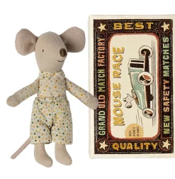 Maileg Little Brother muis in luciferdoos met beddengoed
