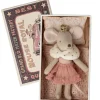 Maileg Little Sister muis prinses in luciferdoos met beddengoed