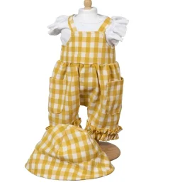 Mamamemo geruite tuinbroek met wit t-shirt en hoed