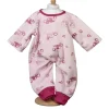 Mamamemo jumpsuit voor poppen / roze met print / 35 cm