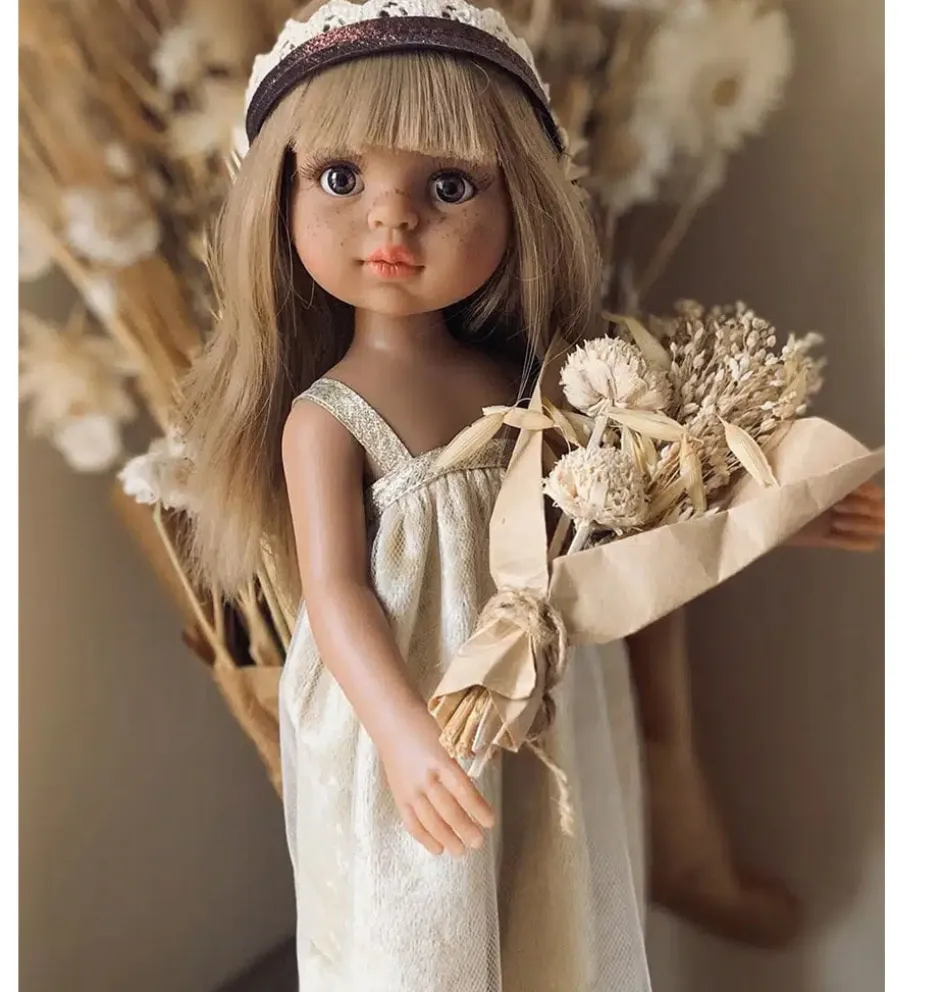 Minikane Amigas poppenjurk velvet gold met Minikane kledinghanger