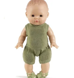 Minikane Barboteuse Orlando en tricot vert sauge voor Gordi poppen