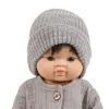 Minikane Gordi poppen en Bambinis grijze gebreide muts Marius