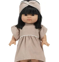 Minikane jurk met haarband van ribfluweel voor de Gordi poppen